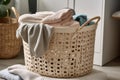 Shot Of Neatly Organized Laundry Basket With Separate Compartments For Different Types Of Clothing. Generative AI