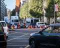 Shot of oil activists blocked the junction of Knightsbridge and Brompton Road in the morning, London