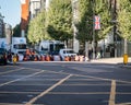 Shot of oil activists blocked the junction of Knightsbridge and Brompton Road in the morning, London