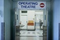 Open for surgery. Shot of open doors leading to an operating room in a hospital. Royalty Free Stock Photo
