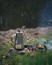 Open fire camping coffee pot Royalty Free Stock Photo