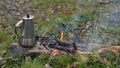 Open fire camping coffee pot Royalty Free Stock Photo
