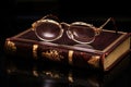 shot of an opened testament will with gold rimmed reading glasses Royalty Free Stock Photo