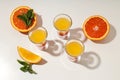 Shot with orange taste, tasty citrus shot concept