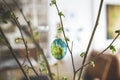 Shot of an ornate eggshell hung from a tree branch as an Easter decoration Royalty Free Stock Photo