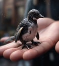 shot of penguin baby being held in his mother\'s hand generative AI