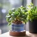 shot of a Peperomia plant, capturing its compact size and thick, succulent-like leaves by AI generated