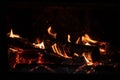 Shot of a piece of wood burning in the fire flames in the night Royalty Free Stock Photo