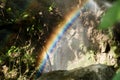 A shot of rainbow formed after dispersion of light by a water spray