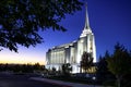 Shot of Rexburg Idaho Lds Temple with the precinct at sunset Royalty Free Stock Photo