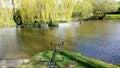 A shot of a rod rest in front of a fishing lake, Mamhead, Starcross, Devon, UK