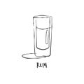 Shot rum. Graphic art. Drink element. Black white. Retro glass rum hand draw, design for any purposes. Restaurant illustration. Royalty Free Stock Photo