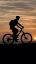 shot Silhouette of a man on mountain bike at sunset photo Royalty Free Stock Photo