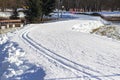 Shot of the ski trails on the path, Season Royalty Free Stock Photo