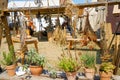 Shot of a small herb garden with plants in flower pots at a medieval festival in Bavaria Royalty Free Stock Photo