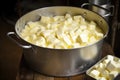 shot of smooth curds ready for the cheese press