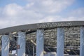 A shot of SoFi Stadium with blue sky and clouds in Inglewood California