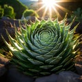 shot of a Spiral Aloe (Aloe polyphylla), capturing its mesmerizing spiral-shaped by AI generated Royalty Free Stock Photo