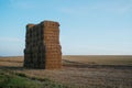 Shot of stacked hay bales in an empty field Royalty Free Stock Photo