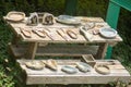 Shot of stone and wooden items on display on a table in Swaziland Royalty Free Stock Photo