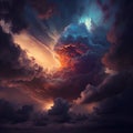 A shot of a storm cloud in the rays of the setting sun Generative AI Royalty Free Stock Photo