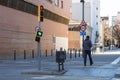 Shot in the street in winter windy days in Barcelona