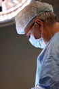 Shot of a surgeon performing an operation under a bright electric lamp in a modern operating room, professional surgeons Royalty Free Stock Photo