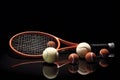A shot of a tennis racket and a tennis ball. Neural network AI generated Royalty Free Stock Photo