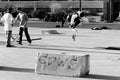 Flying skater in black and white shot