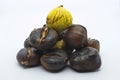Shot to a bunch of roasted chestnuts. Royalty Free Stock Photo