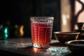 Shot Of Traditional Ramadan Drink, Like Laban Or Tamar Hindi, In Glass. Generative AI