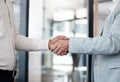 Well work well together. Shot of two unrecognizable businespeople shaking hands in an office at work.