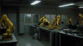 A shot of a university robotics lab with robotic arms and one created with generative AI