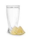 Shot of vodka with lemon slices on white Royalty Free Stock Photo