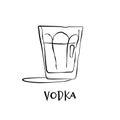 Shot vodka. Retro glass vodka hand draw, design for any purposes. Graphic art. Drink element. Black white. Restaurant illustration