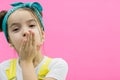 Shot where girl trying to give an air kiss. Royalty Free Stock Photo