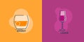 Shot whiskey and wineglass liquor line art in flat style. Restaurant alcoholic illustration for celebration design. Design contour Royalty Free Stock Photo