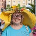 Shot of a woman with fruits head wear. Royalty Free Stock Photo