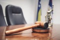 Shot of a wooden gavel in the court room Royalty Free Stock Photo