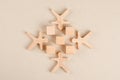 Shot of wooden models between cubes Royalty Free Stock Photo