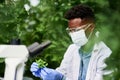 Look at what I just found. Shot of a young botanist working and discovering new plant species outdoors in nature. Royalty Free Stock Photo