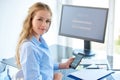 Businesswoman using her cell phone while working in the office Royalty Free Stock Photo