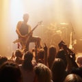 Shot of a young guitarist performing a solo for the crowd at a music concert. This concert was created for the sole Royalty Free Stock Photo