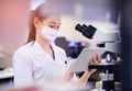 Modern tech for a lab tech. Shot of a young scientist using a digital tablet while working in a laboratory. Royalty Free Stock Photo