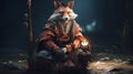 Shotfox anthropomorphism shaman wizard sitting on jungle generative AI