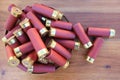 Shotgun shells and wood Royalty Free Stock Photo