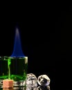 Shots of absinthe and sugar cubes isolated on black background. space for text Royalty Free Stock Photo