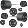 Shots of a metal barbells and weights