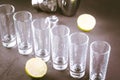 Shots ready for alcohol on bar/shots ready for alcohol and lime Royalty Free Stock Photo