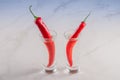 shots of vodka and red chili pepper/shots of vodka and red chili pepper on a white marble background. Selective focus Royalty Free Stock Photo